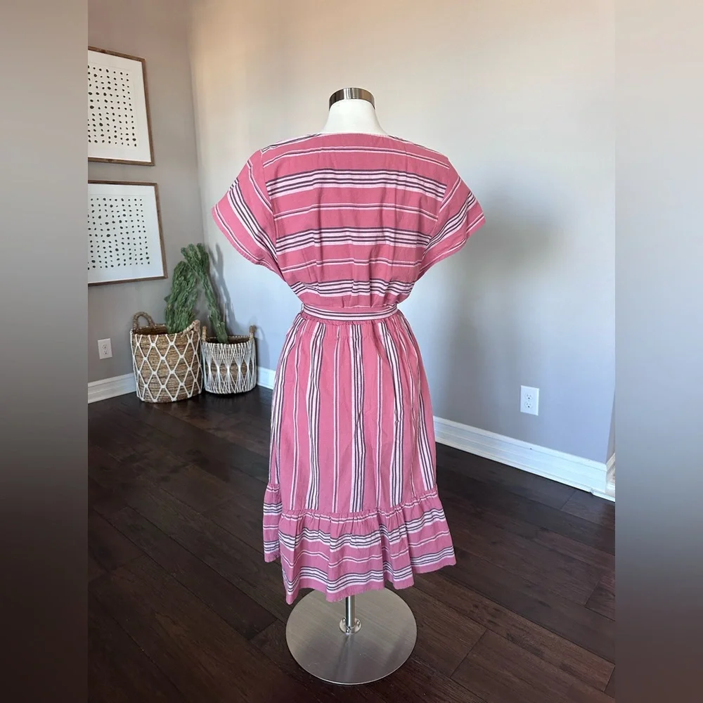 Universal Thread x Target Cotton Midi Dress Cap Sleeve Ruffle Pink Red Stripe LG - Picture 3 of 15